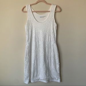 Calvin Klein White Sheath Dress Sleeveless Sequin Front Jersey Back Size Unknown
